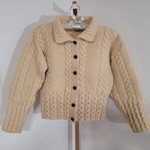 Vintage 80s BRITISH WOOL Cardigan Sweater | Ecru Collared Cardi S